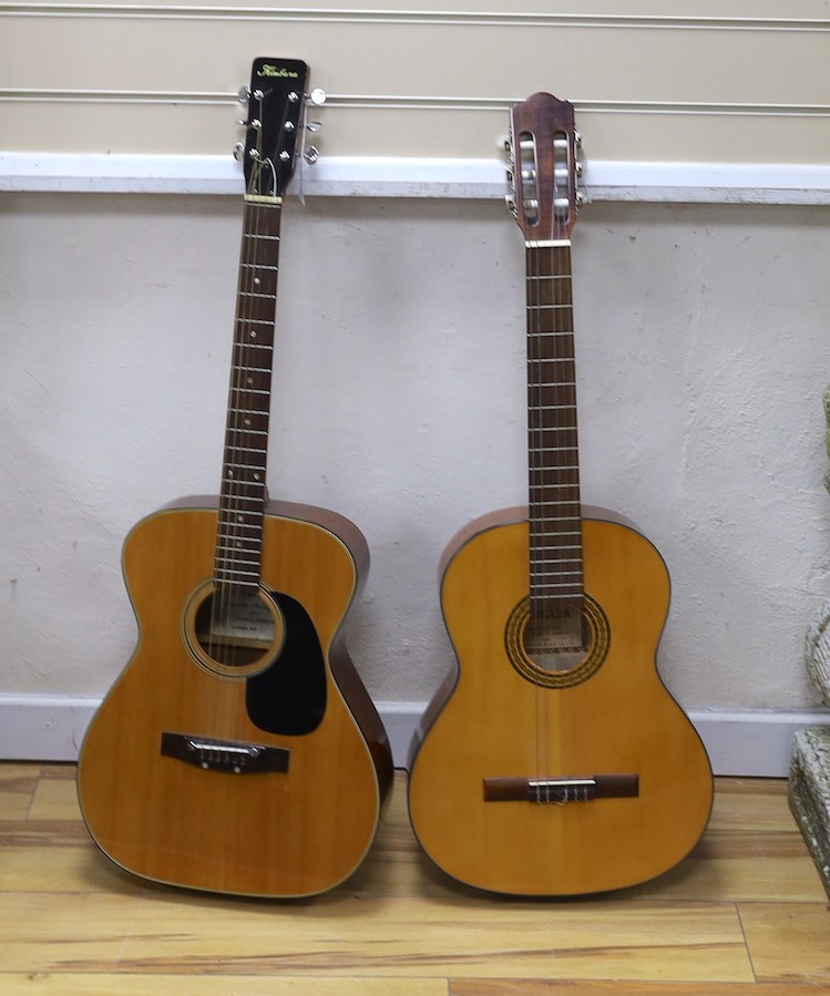 A Kimbala acoustic guitar.